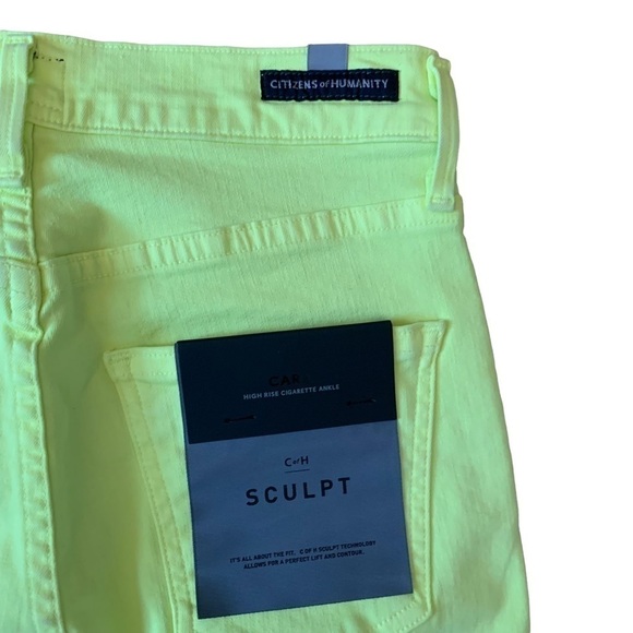 CofH Cara High Rise Cigarette Jeans in Neon Blaze Yellow Size 24 - Picture 9 of 16